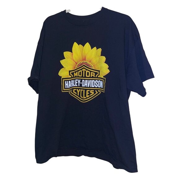 Unbranded Tops - Womens Tee Shirt Size 2XL Black Harley Davidson Sunflower Crew Neck Casual
